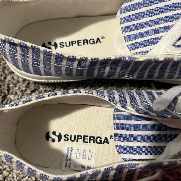 Superga Striped Canvas Sneakers in Blue and White - Picture 3 of 9